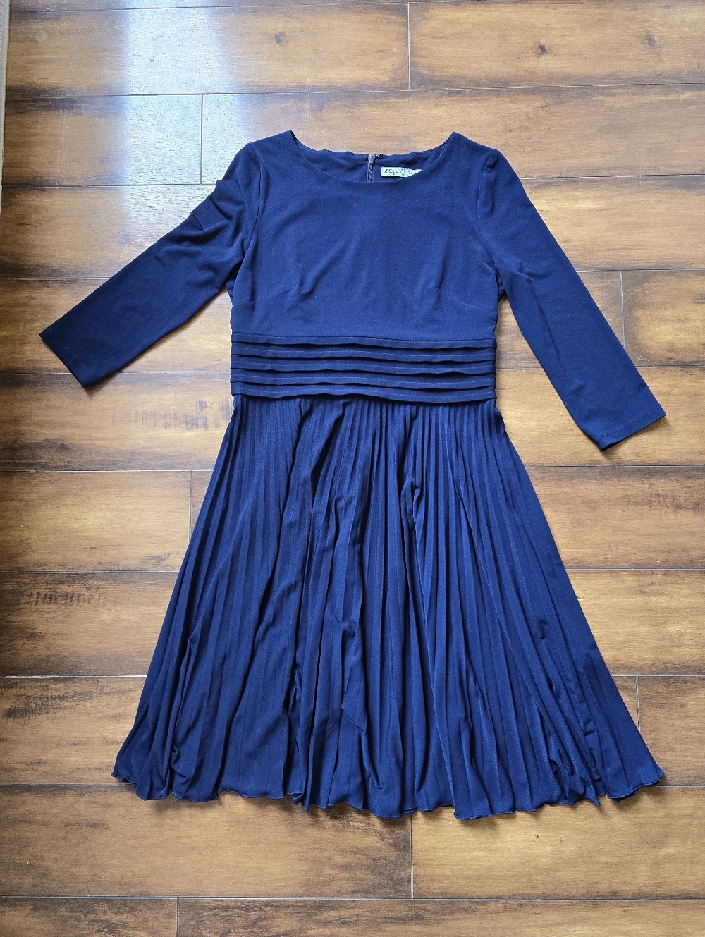 Blue Pleated Waist Formal Dress